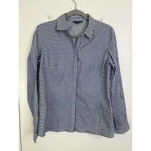 Lafayette 148 Top Womens 10 Button Up Mixed Media Strips Career Office Corpcore